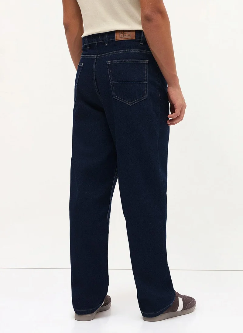 Urbano Fashion  Urbano Fashion Men's Dark Blue Loose Baggy Fit Washed Denim Jeans Non-Stretchable for Men | Best Price UAE